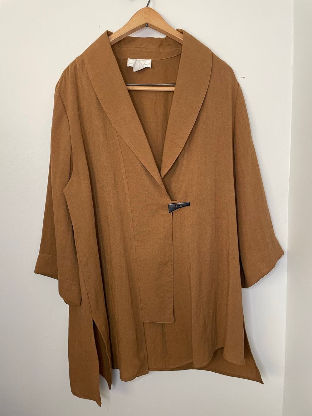 Soft Surroundings XL Camel Brown Asymmetrical Drape Front Lightweight Jacket
